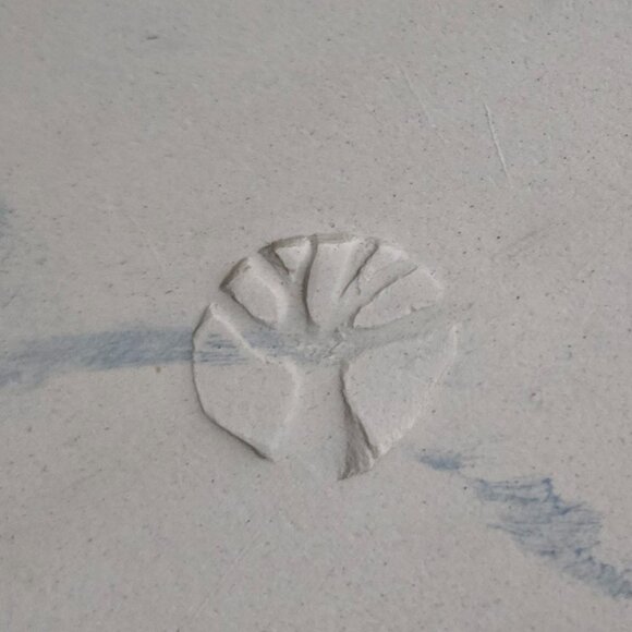 Handmade Art Pottery Chip and Dip Dish - Blue Gray Drip Glaze - 11/14" x 2 5/8" - Picture 4 of 4